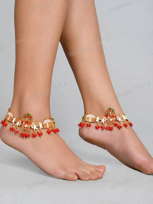 "Doli Baraat Payal "/ Traditional Gold Plated Pair of Anklets Meenakari Kundan Barat Anklet Set, Wedding Jewelry,Kundan Payal Pair,