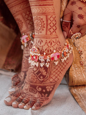 "Doli Baraat Payal "/ Traditional Gold Plated Pair of Anklets Meenakari Kundan Barat Anklet Set, Wedding Jewelry,Kundan Payal Pair,