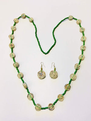 Rolled Paper And Beaded Necklace Set