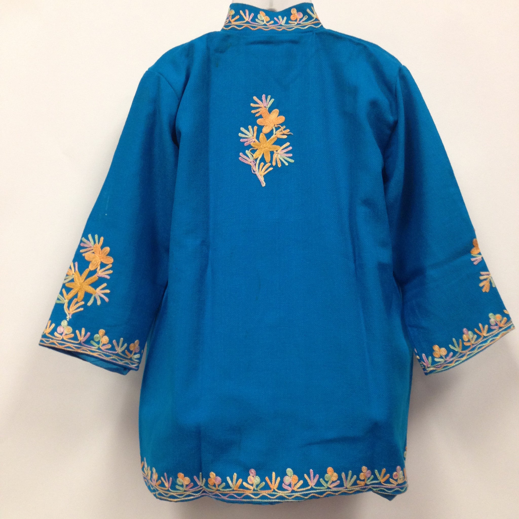 Kashmiri Embroidery Silk Jacket - Blue - Sarang
