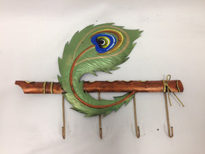 4 Hook peacock feather Key Holder