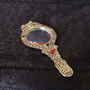 Oxidized Metal Hand Mirror with Multicolored Stones - Sarang