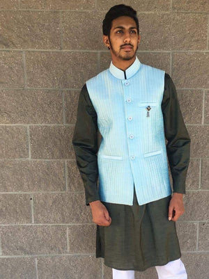 Men's Indian Nehru, Modi style waistcoat-Sky Blue - Sarang
