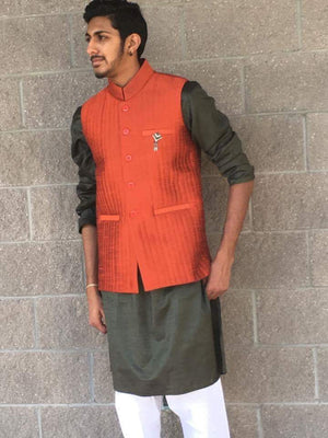 Men's Indian Nehru, Modi style waistcoat-Orange - Sarang