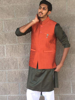 Men's Indian Nehru, Modi style waistcoat-Orange - Sarang