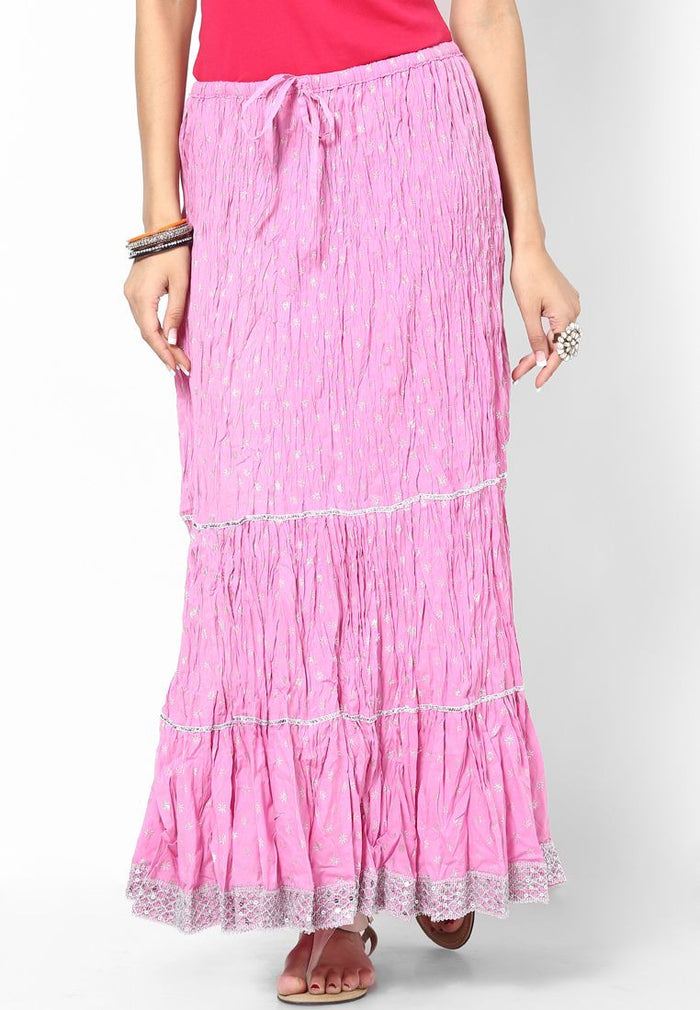 Rajasthani Print Girls Skirt-Pastel Pink