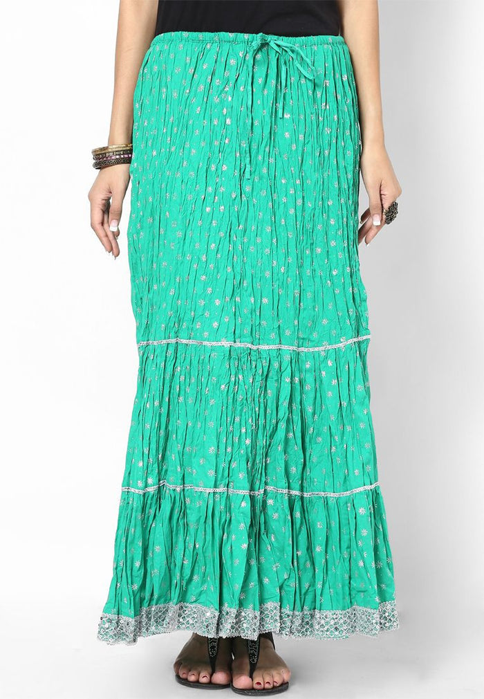 Rajasthani Print Girls Skirt-Green