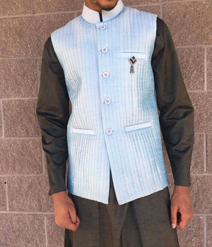 Men's Indian Nehru, Modi style waistcoat-Sky Blue - Sarang