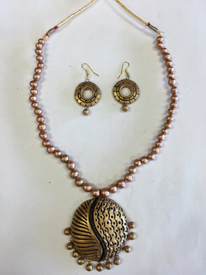 Ethnic Terracotta Jewelry/ Clay Jewelry  - Golden - Sarang