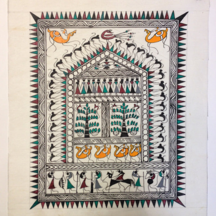 Frameable Warli Art Painting On Silk