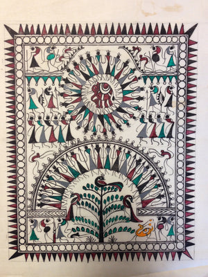 Frameable Warli Art Painting On Silk - 2