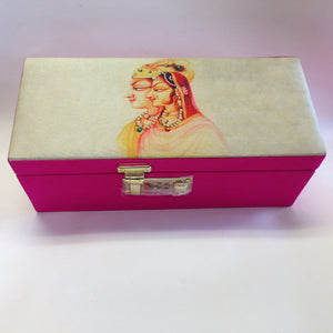 Traditional Bridal Print Bangles Box - White & Pink - Sarang