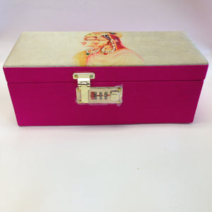 Traditional Bridal Print Bangles Box - White & Pink - Sarang