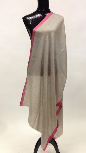 Semi-Pashmina wool Scarf/Stole with Pink Border - Grey - Sarang