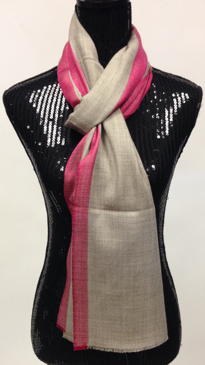Pashmina wool Scarf/Stole with Pink Border