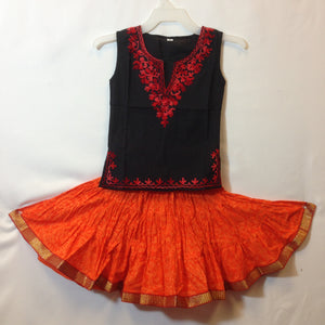 Girls Ghagra Flared Skirt - Orange - 2