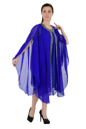 Georgette Kaftan /Dress- ( Blue ,Black/gold, Black/silver)