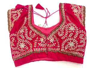 Velevet Gottapati Designer Handmade Blouse - Pink