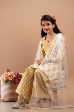 Indian Ethnic Girls Kurta Sharara Set /100% Cotton Sharara Set ( Yellow )