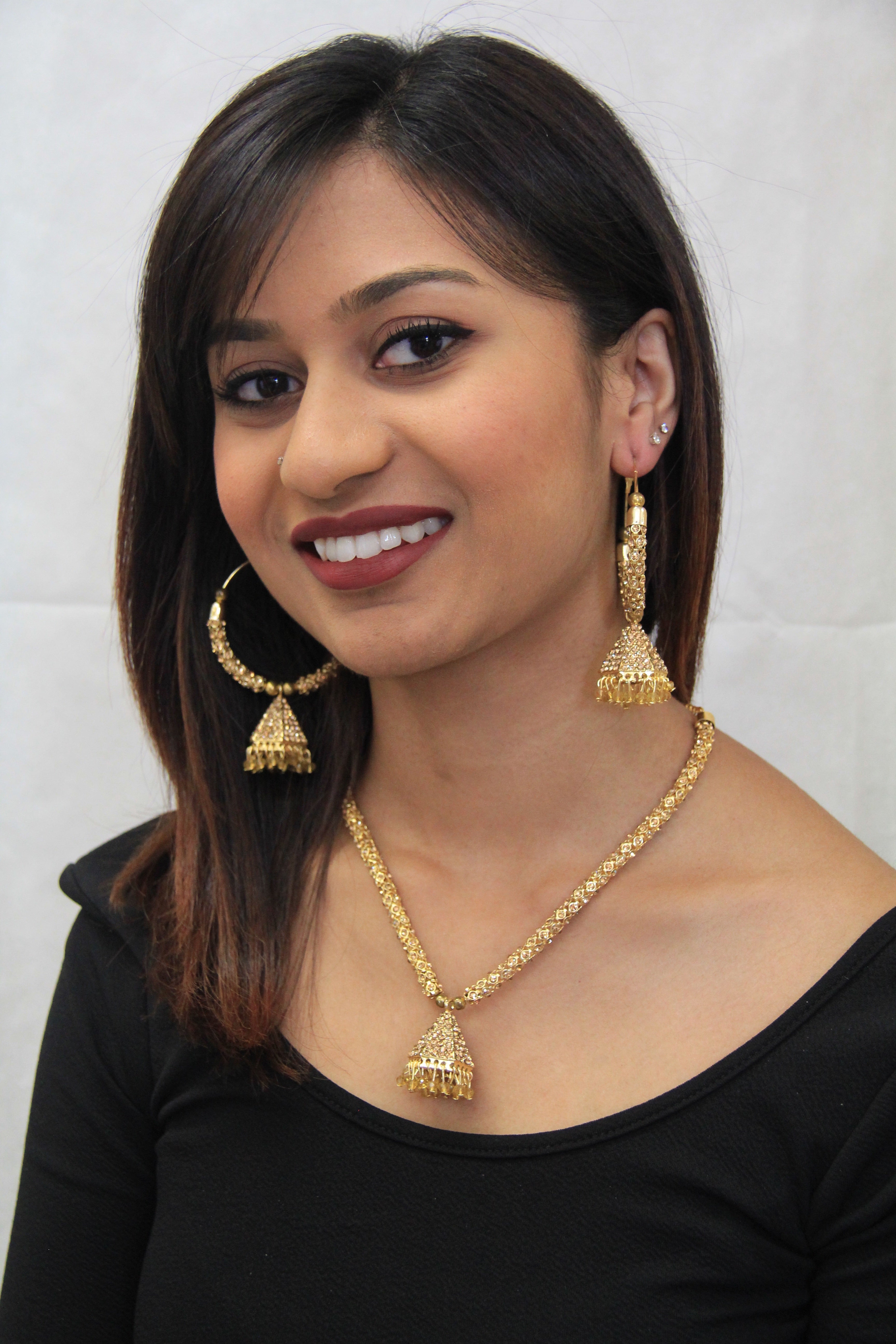 Gold Toned Stone Necklace - Sarang