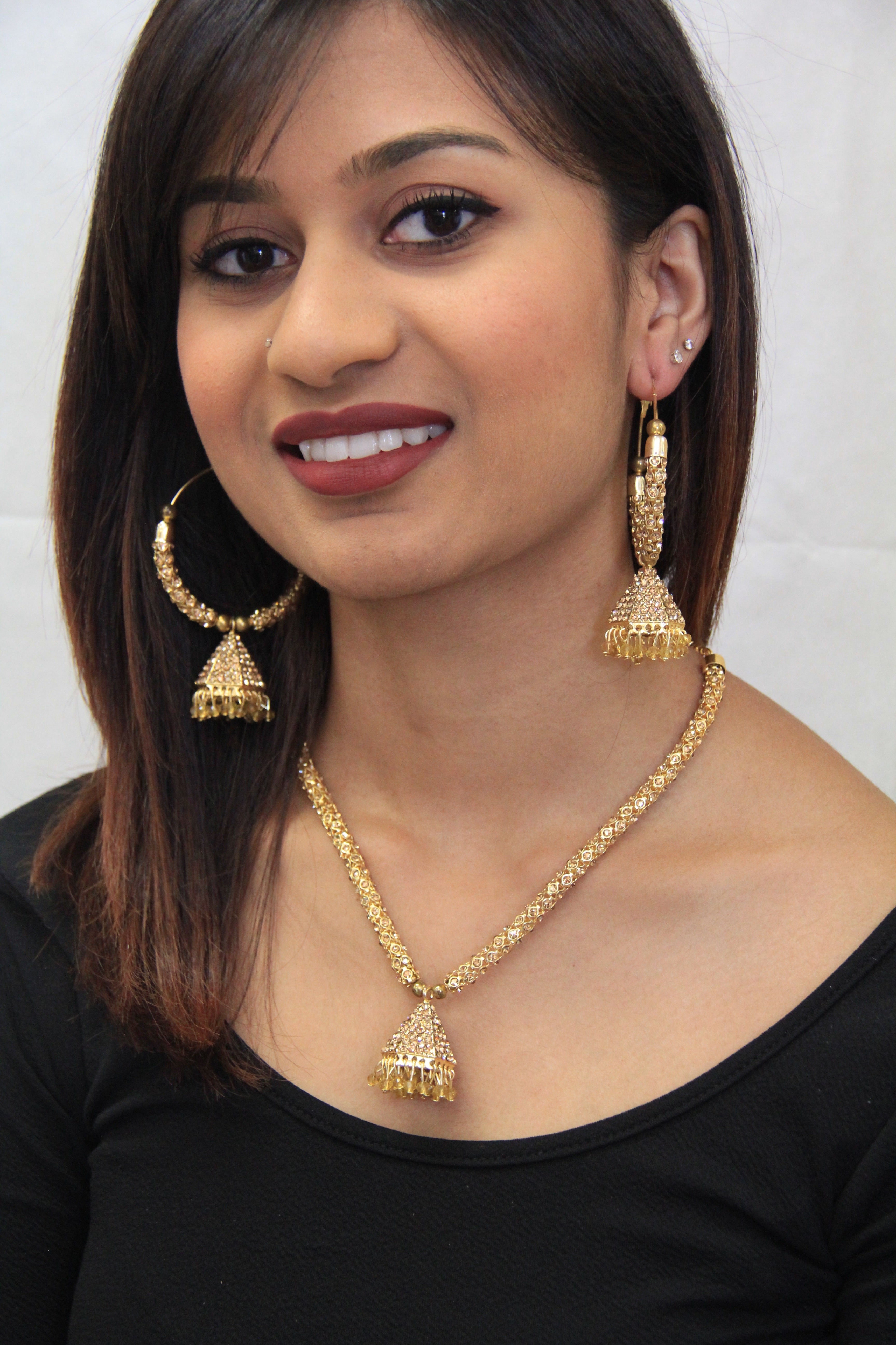Gold Toned Stone Necklace - Sarang