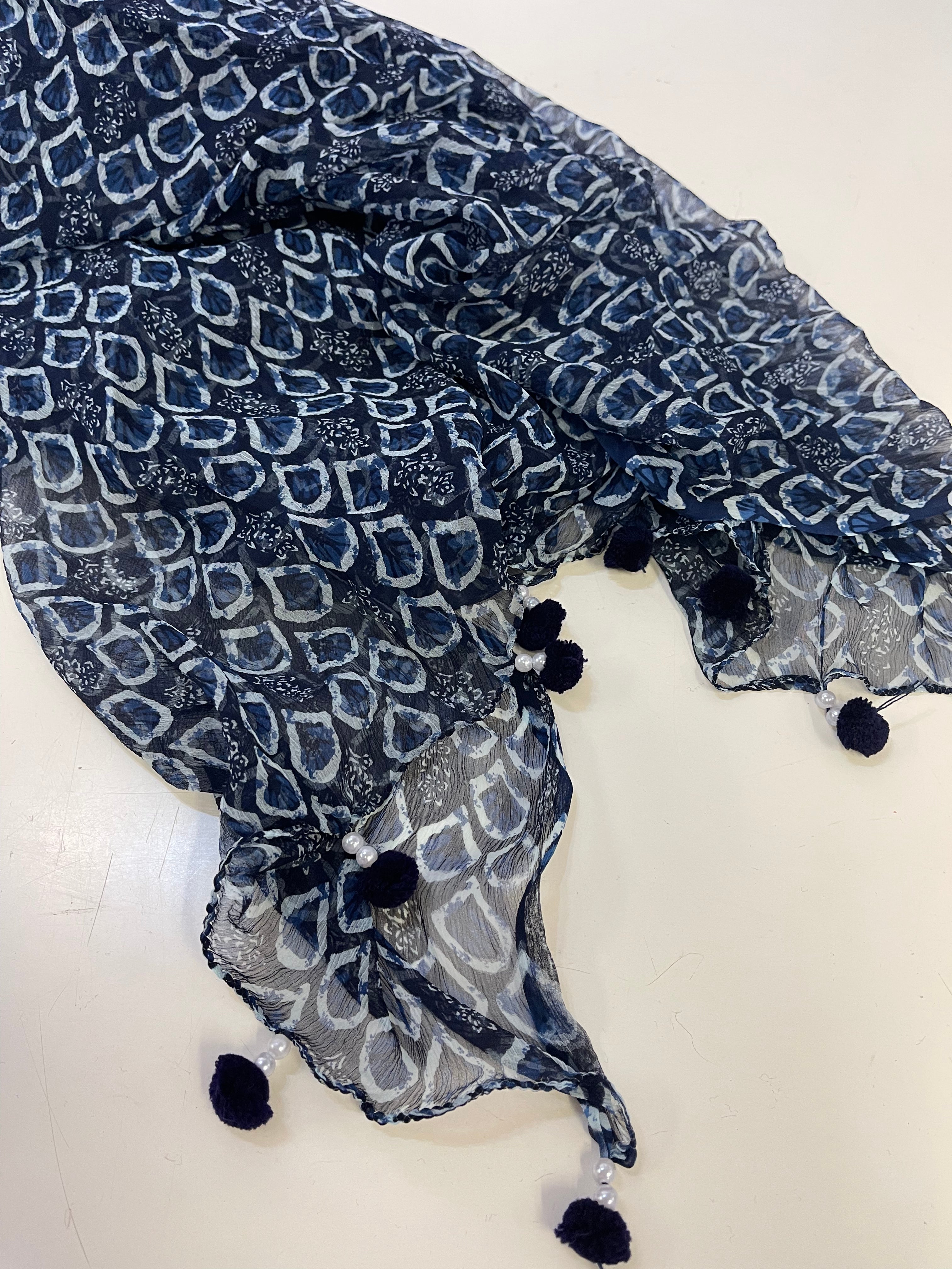 Indigo Blue Chiffon Printed Dupattas