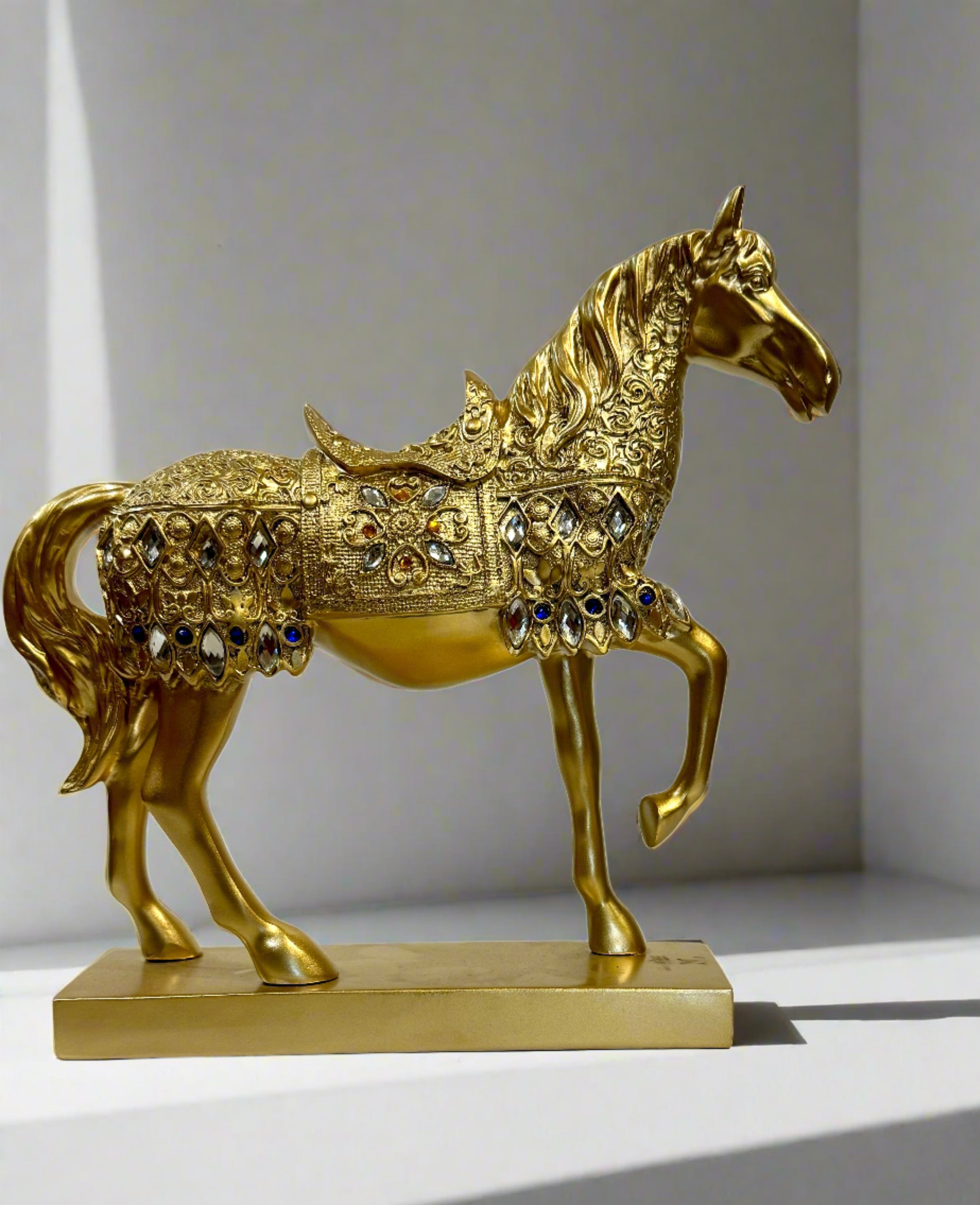 Golden Resin Trotting Horse Statue