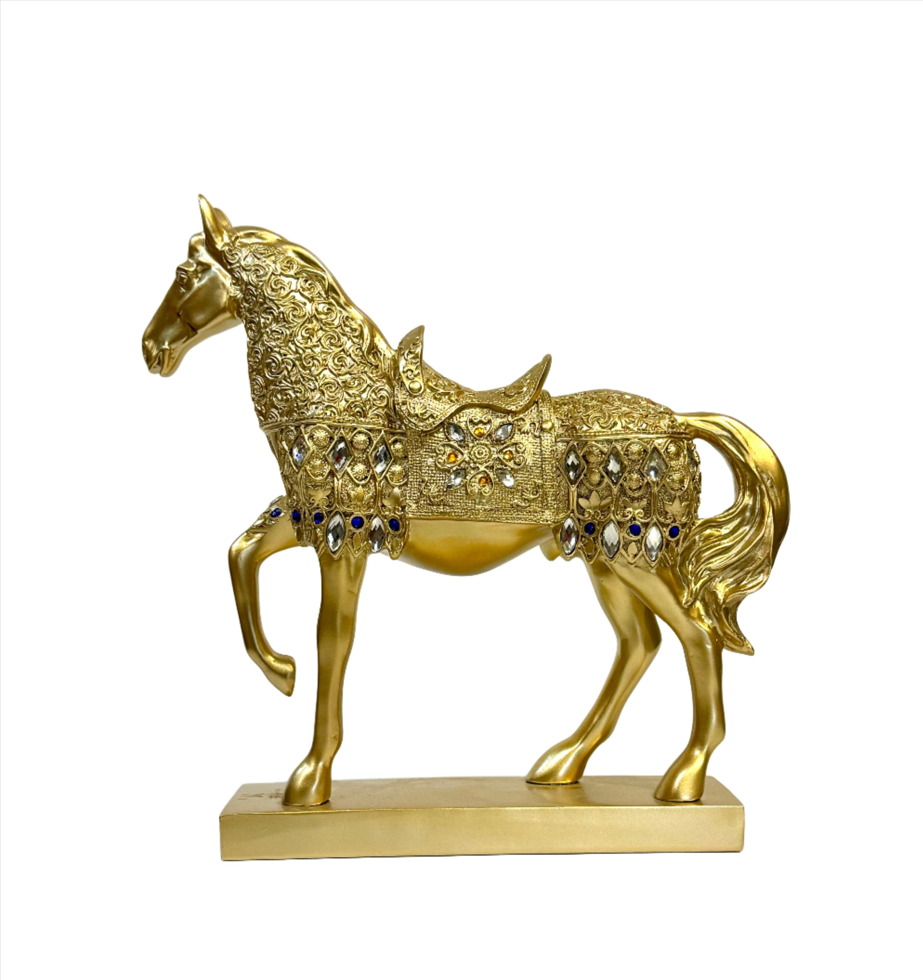 Golden Resin Trotting Horse Statue