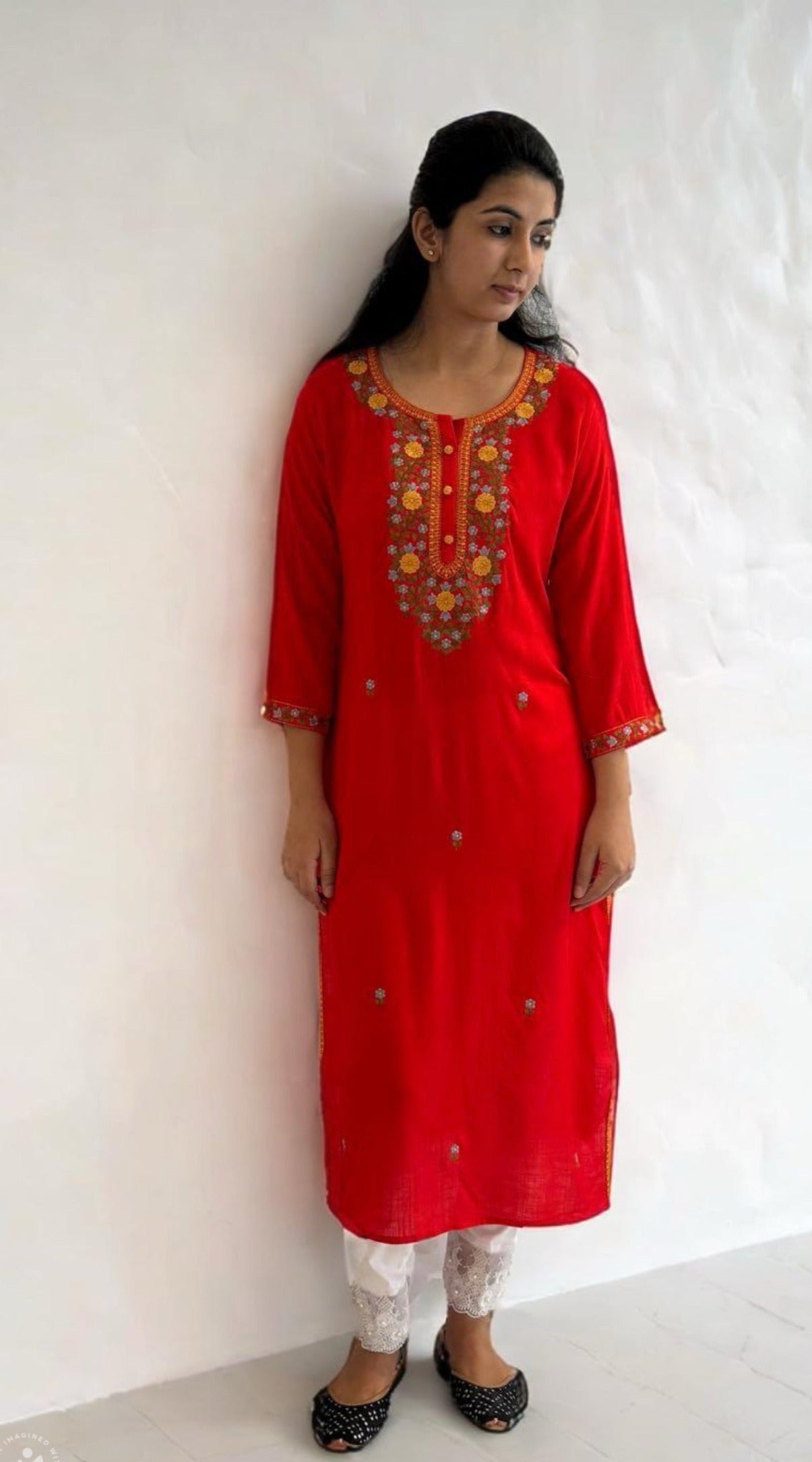 Red Summer Cotton Kurta