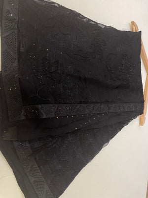 Black Chiffon Self Embroidery Sarees
