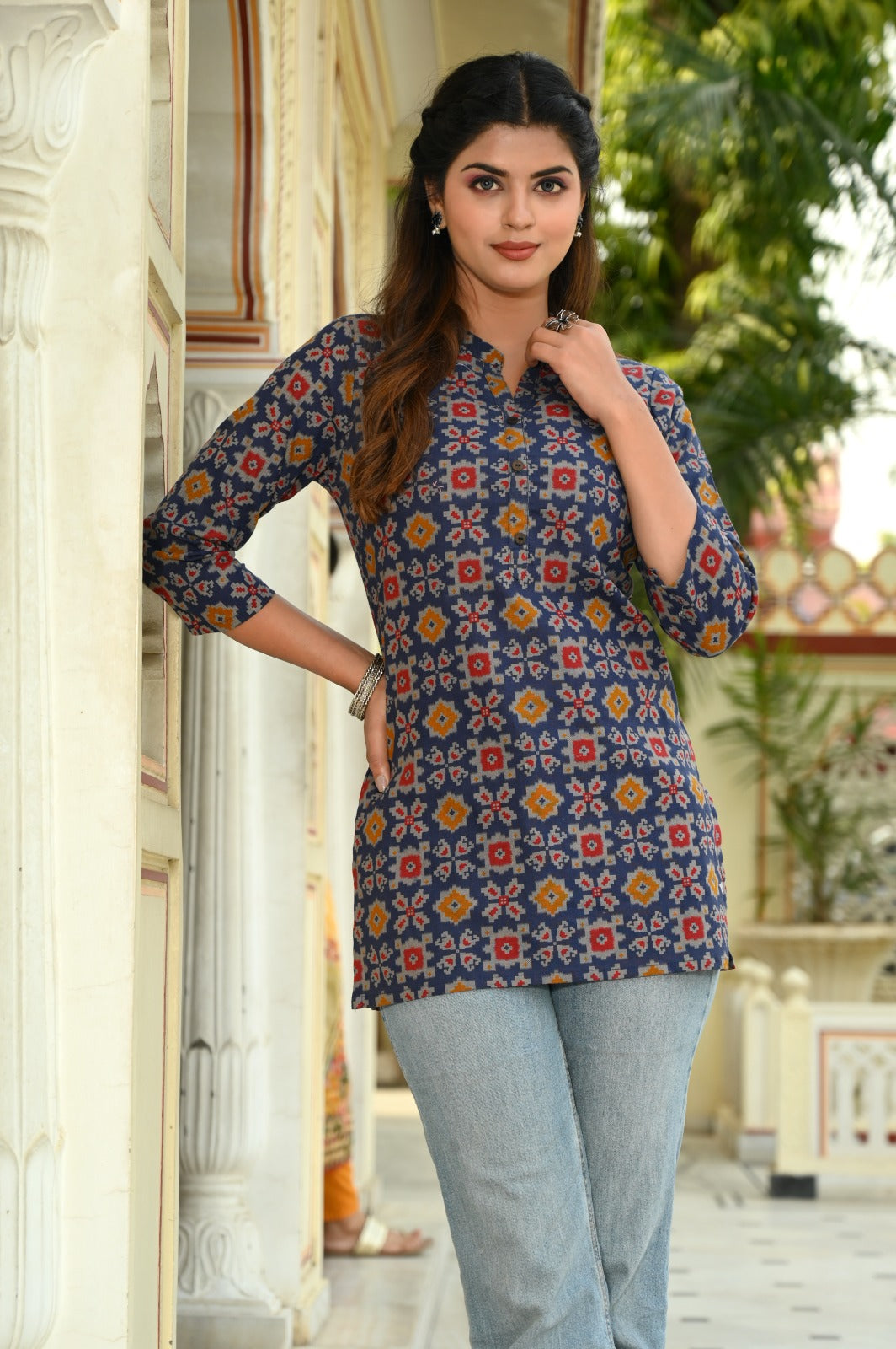 Cotton Block Print Top/Kurti- BLUE