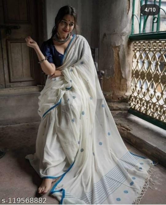 Women's Handwoven White Sari