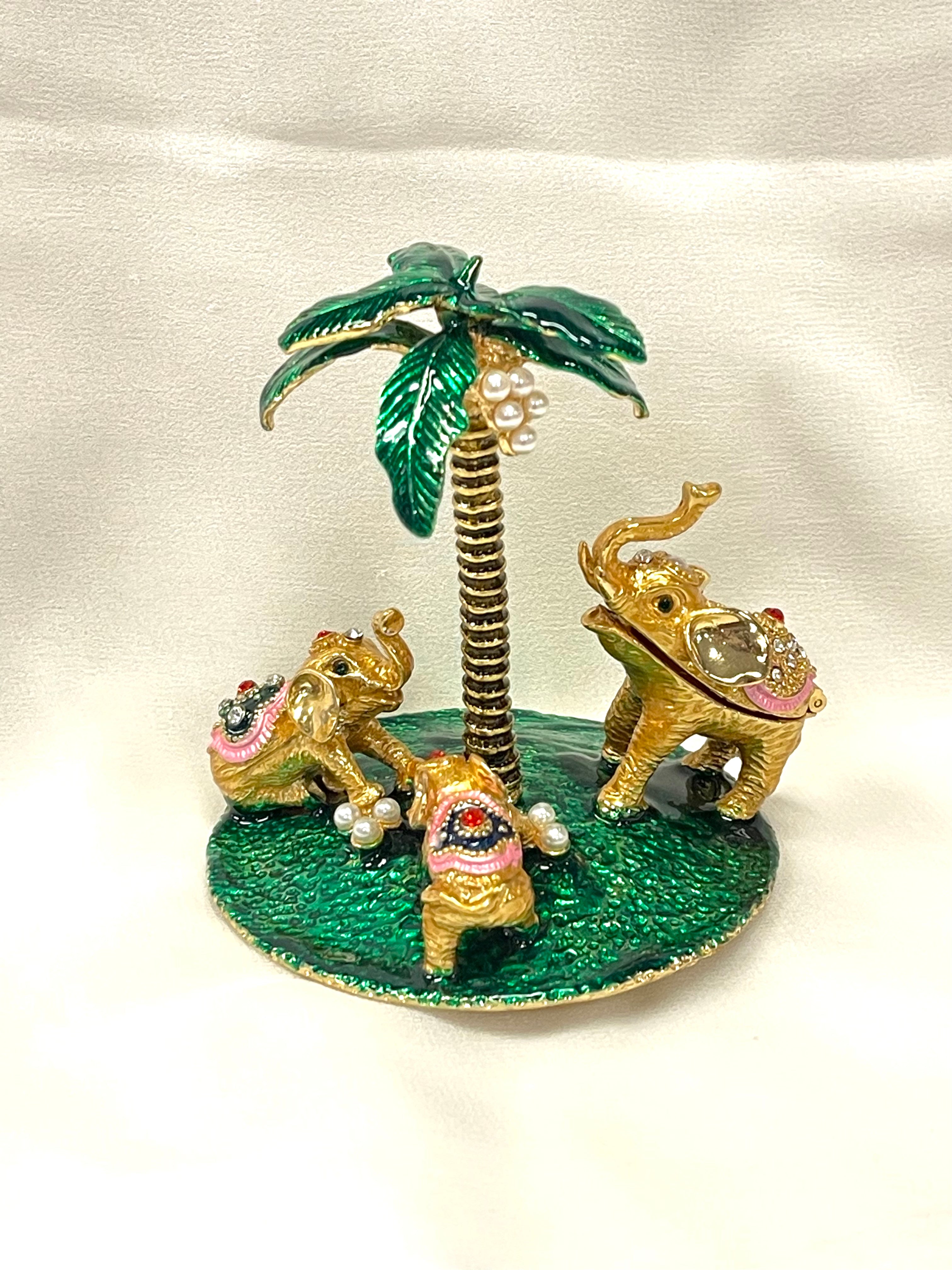 Elephants Under Tree Brass Figurine