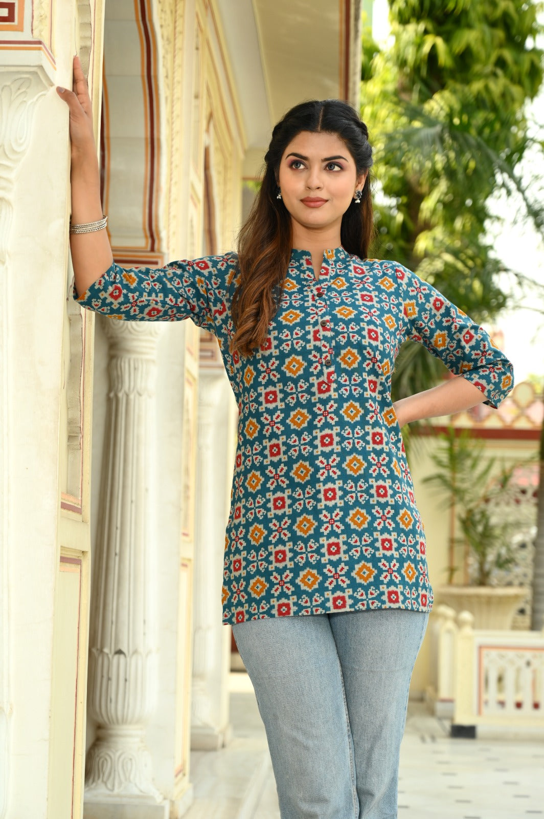 Cotton Block Print Top/Kurti- TEAL