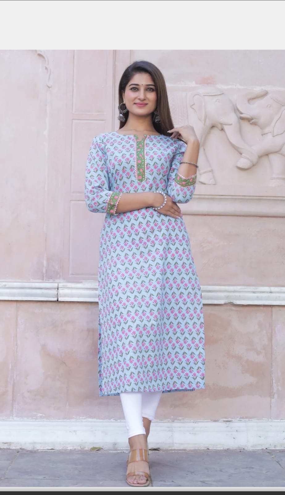 LONG COTTON KURTI - Blue