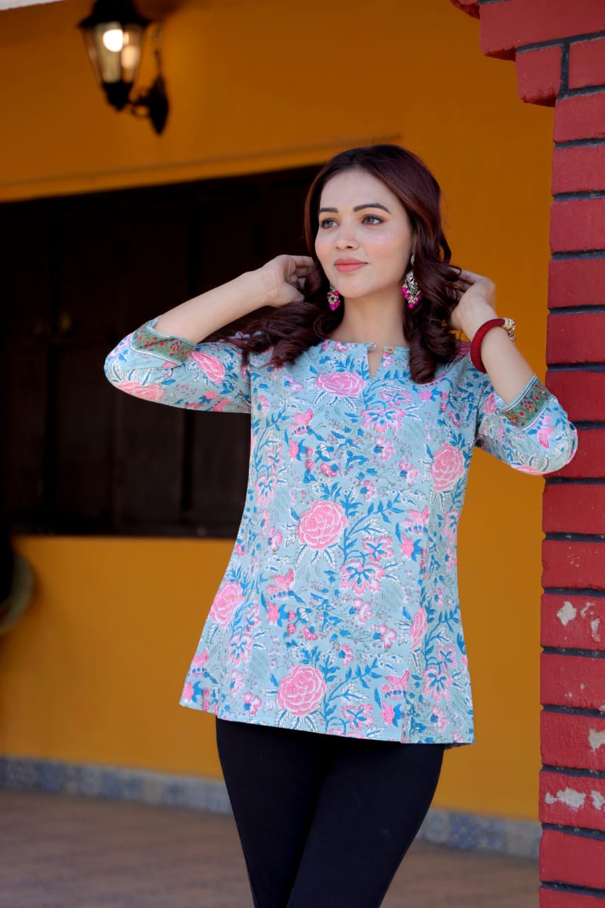 Cotton Block Print Top/Kurti