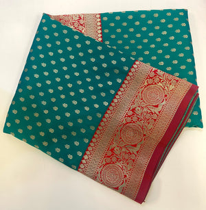 Green Red Banarasi Silk Sari