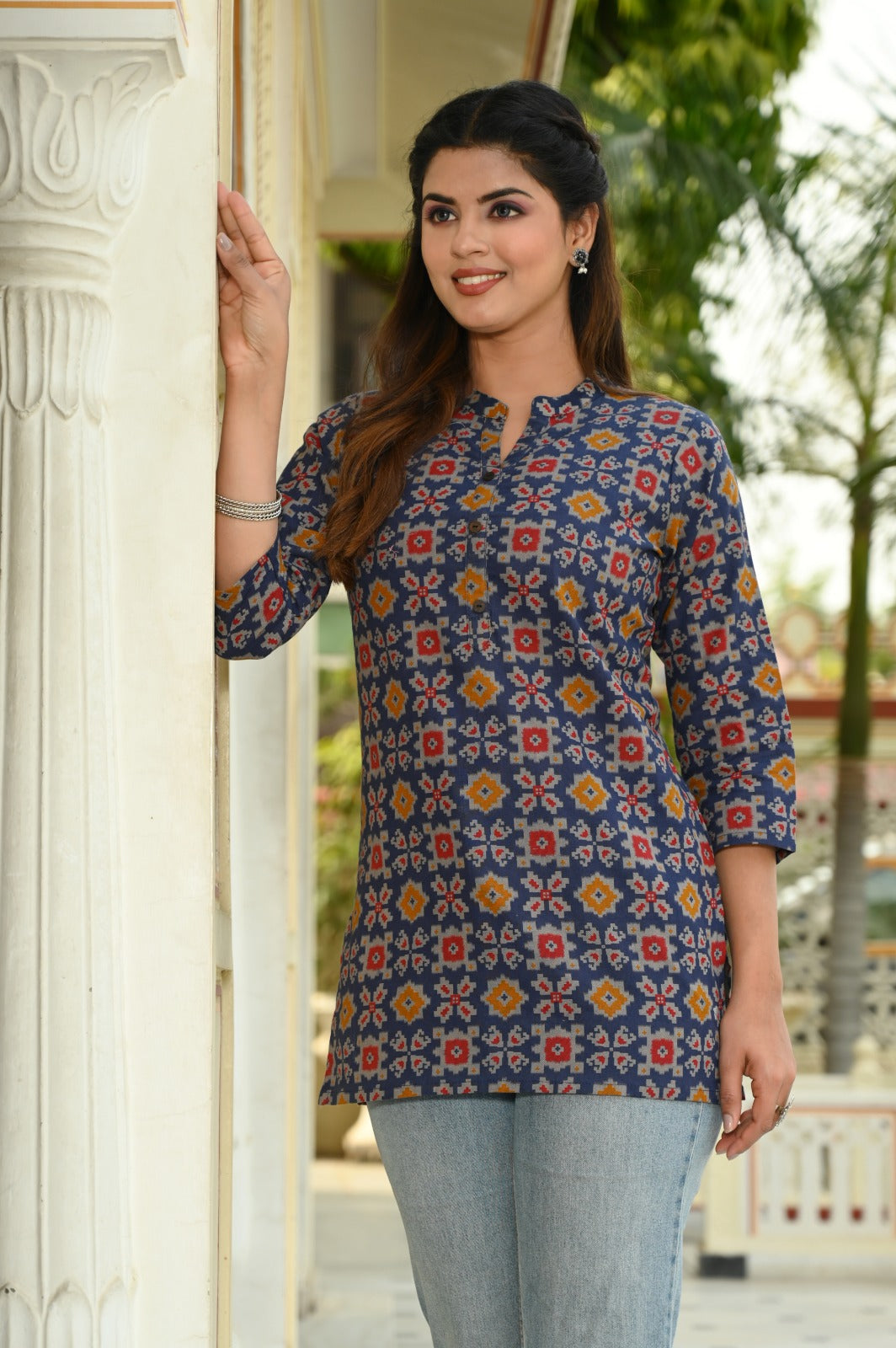 Cotton Block Print Top/Kurti- BLUE