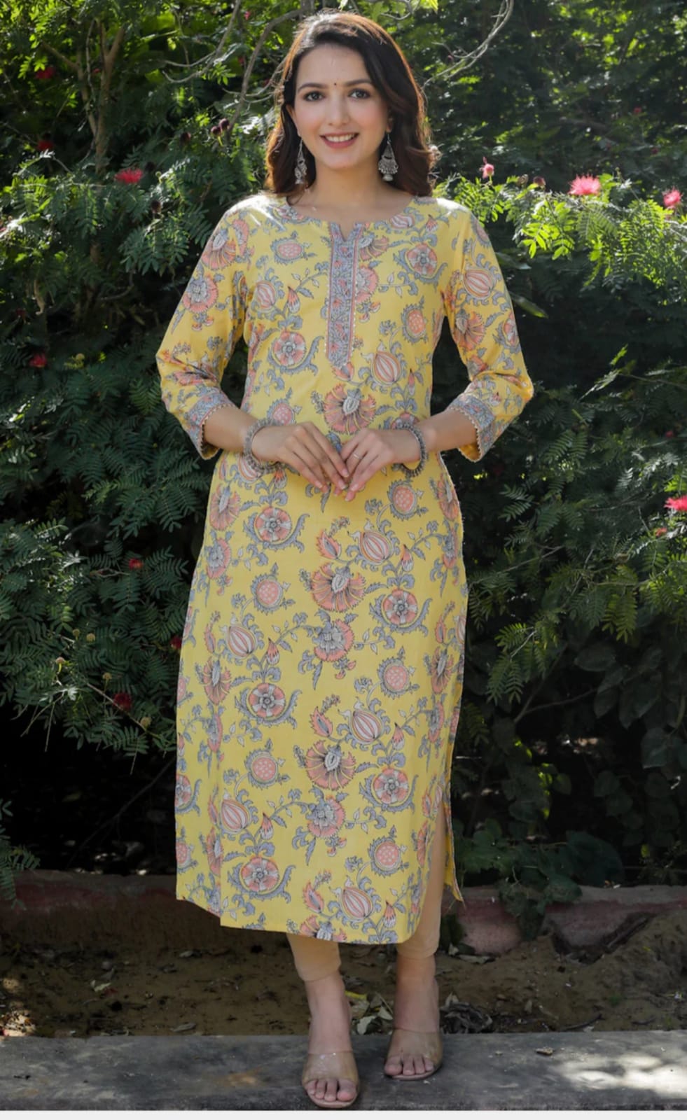 LONG COTTON KURTI -Yellow