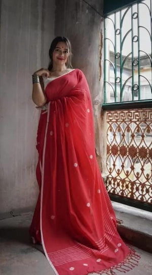 Women's Handwoven Red Sari