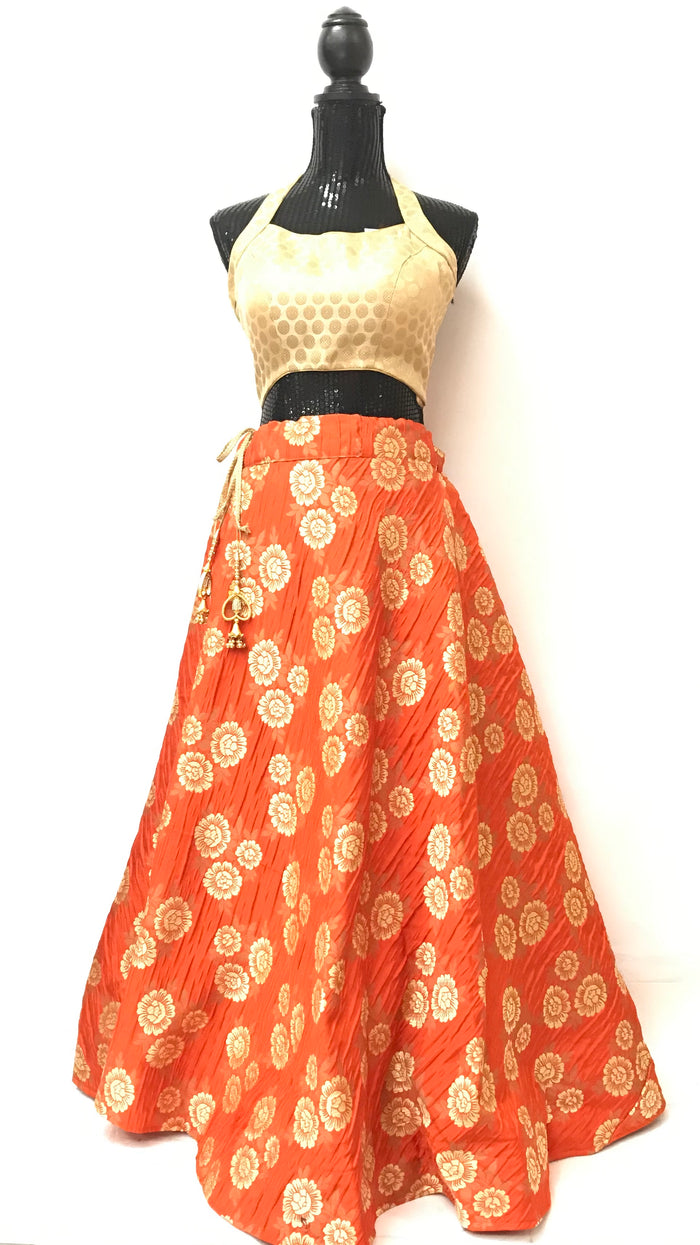 Jamawar silk skirt- Rust