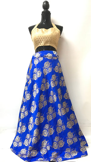 Jamawar silk skirt- Blue