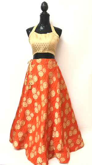 Jamawar silk skirt- Rust