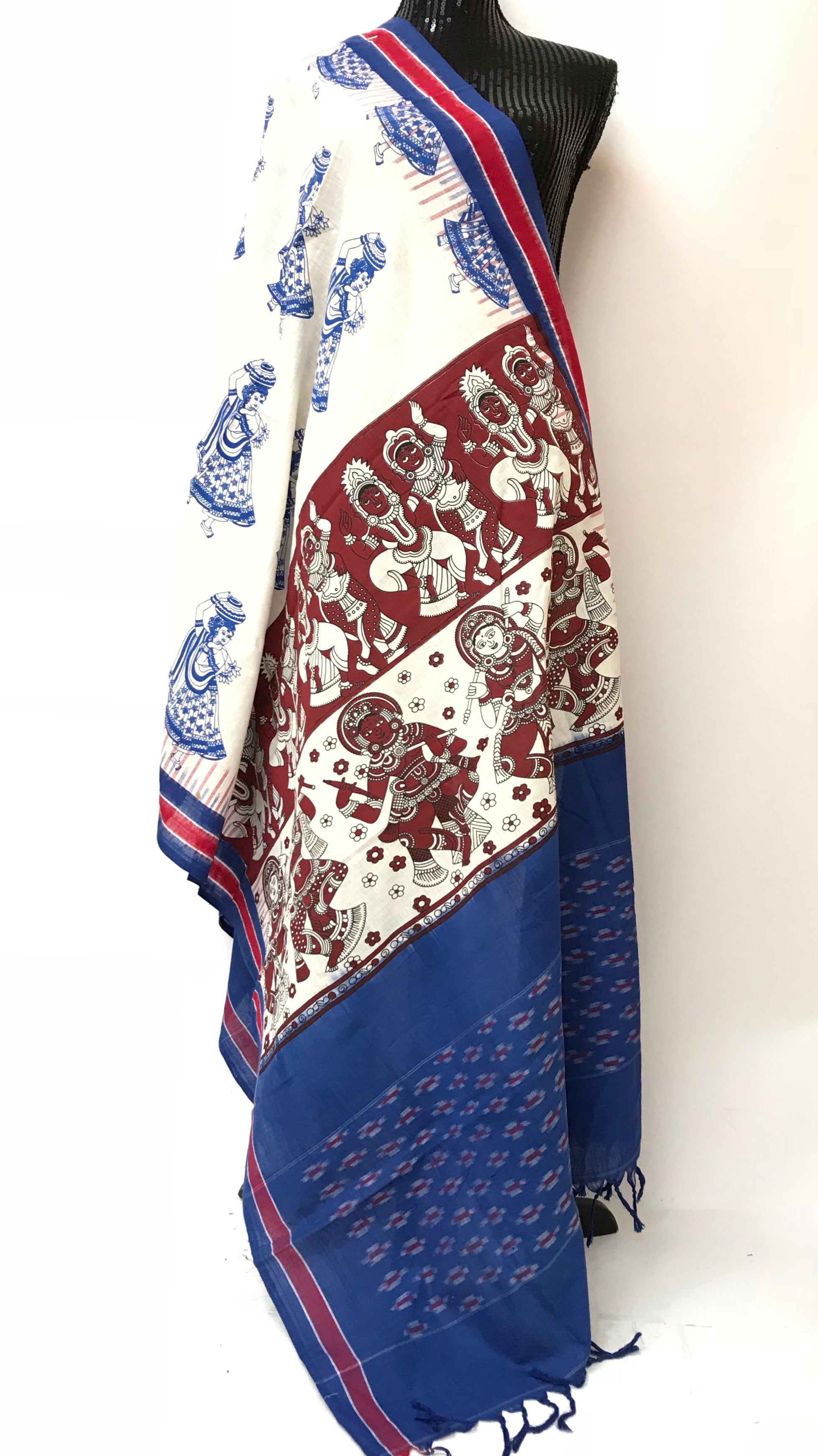 Ikkat Kalamkari Dupatta