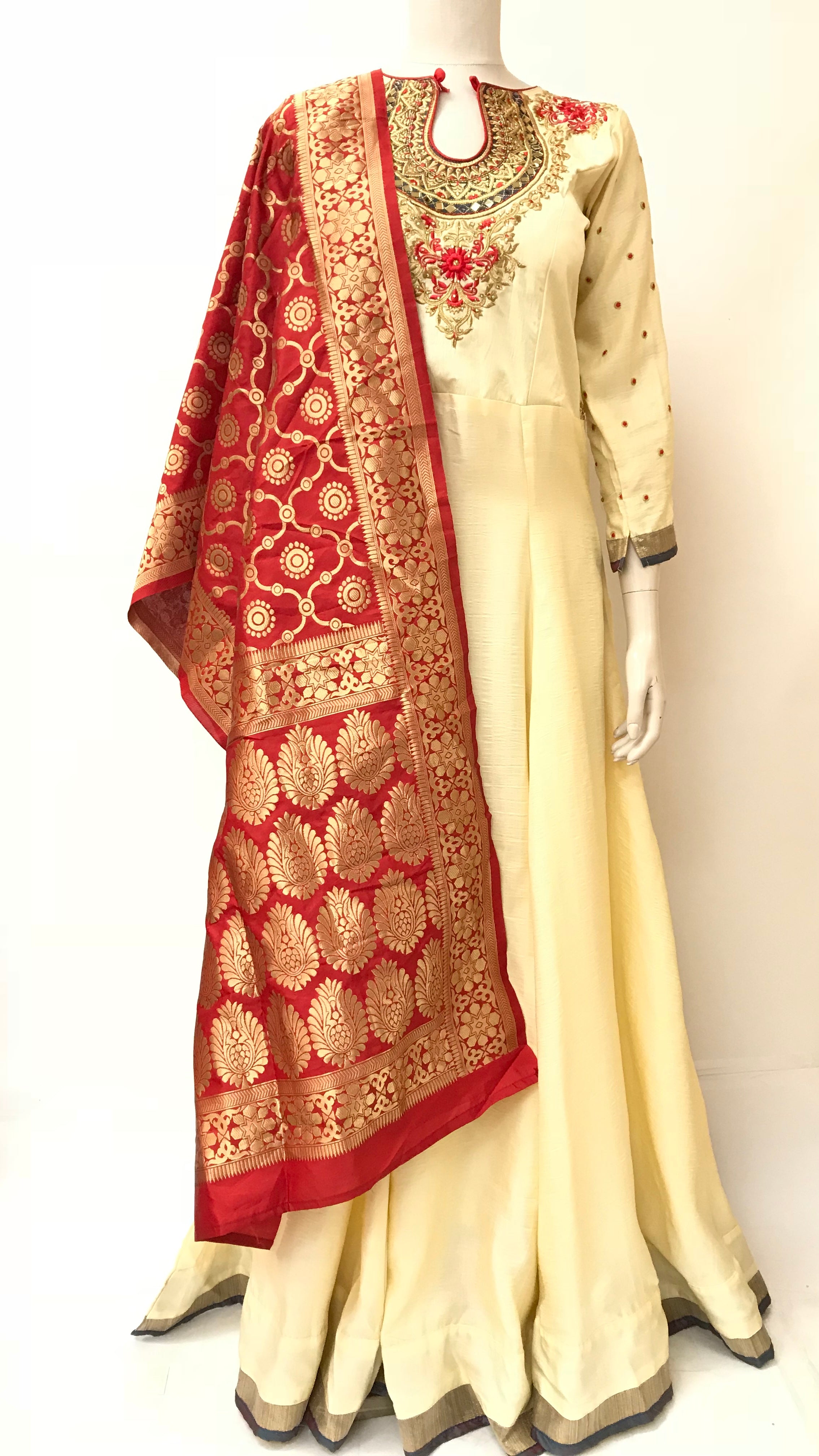 SILK Party-Wear Long Dress WITH BANARASI DUPATTA