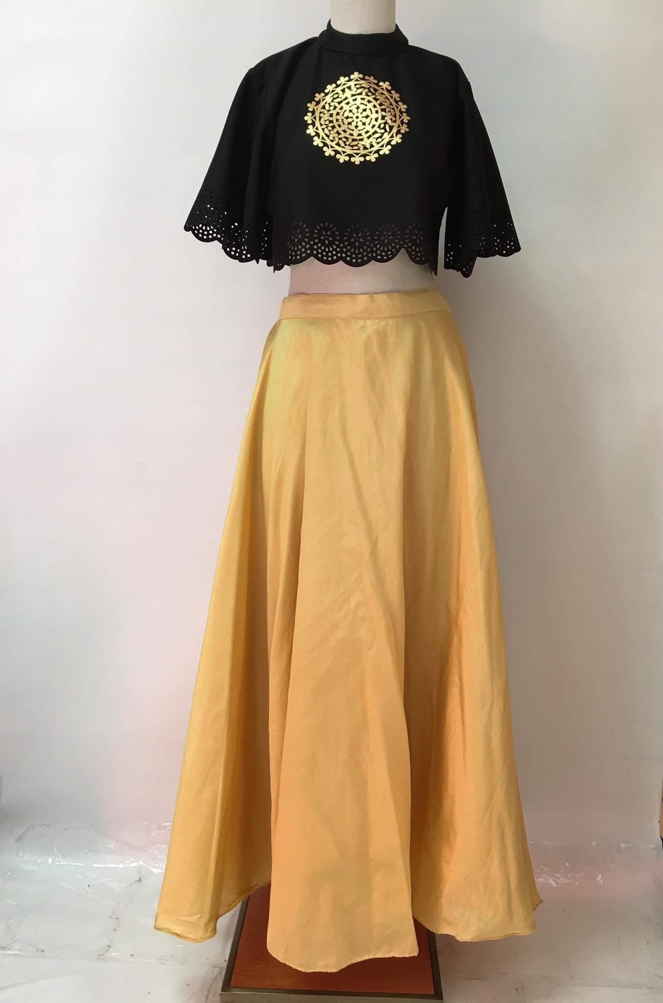 Silk long skirt on sale with crop top