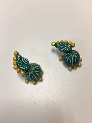 Handmade Terra Cotta Earrings - Green, Pink