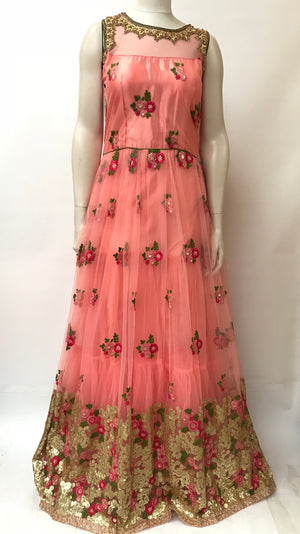 Long floral embroidery dress