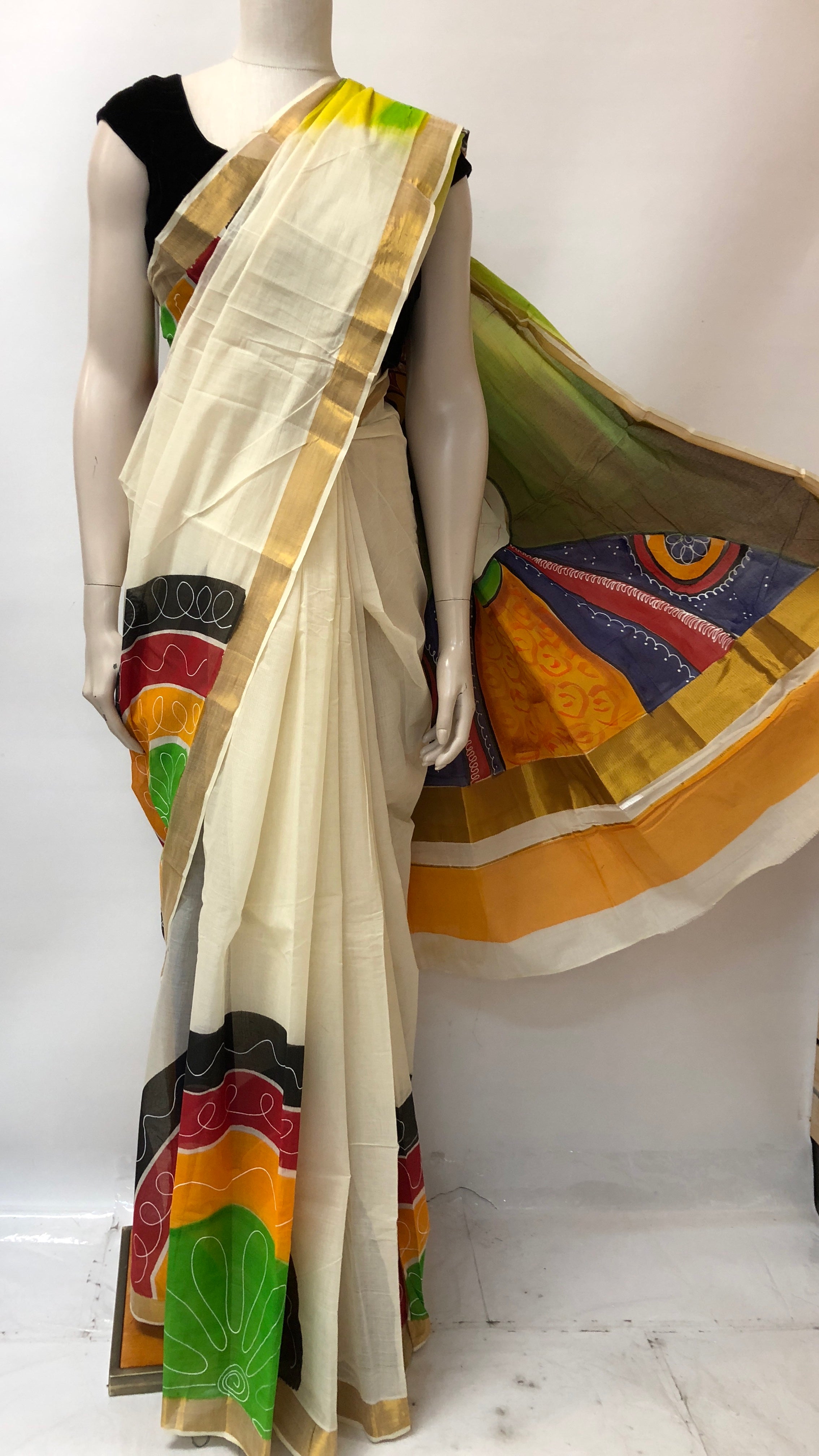 Hand Painted Kerala Cotton Cotton Saree