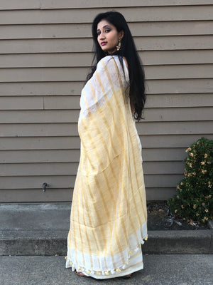 Offwhite linen with Gold Zari Sari